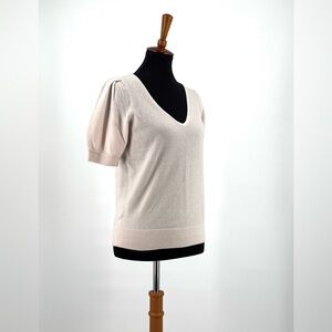 Madewell Cream 100% Cashmere V-Neck Short Sleeved Sweater Size S